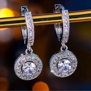 Elegant Silver plated Crystal Hoop Earrings
